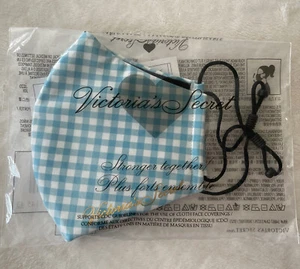 Victoria Secret REUSABLE & Washable Adjustable Face Mask Blue White Plaid New - Picture 1 of 6