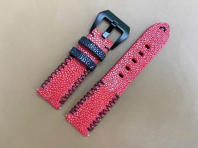 Red Stingray Leather Watch Strap Band, Size 18mm 19mm 20mm 21mm 22mm 24mm 26mm - Image 1 of 4
