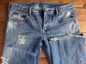 Vintage Diesel Jeans Men 33x32 Blue Zathan Distress Bootcut Button Fly Y2K Italy - Picture 1 of 11