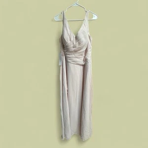 NWT Blush Pink Ruched Maxi Dress Large V-Neck Formal Wedding Guest Gown - Picture 1 of 5