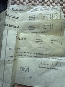 Vintage 1957 Telegrams Paper Ephemera - Picture 1 of 3
