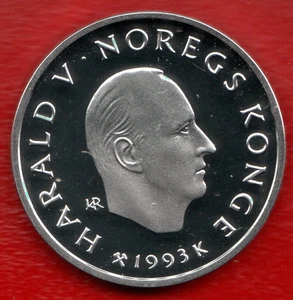 Norwegen 50 Kronen Lillehammer Olympische Winterspiele Serie Skifahrer Silbermünze 1993 - Bild 1 von 3