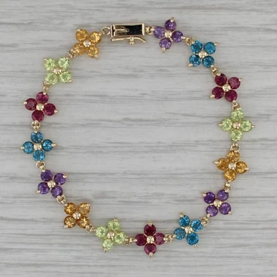 6.50ctw Gemstone Flower Bracelet 14k Gold Citrine Peridot Garnet Topaz Amethyst - Image 1 of 4