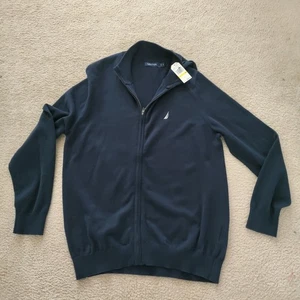 NWT Nautica M Sweater Full Zip Cotton Long Sleeve Navy Blue S3701B - Picture 1 of 5