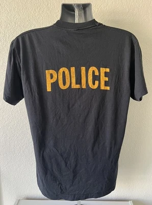 Vintage 80’s Police Law Enforcement T-Shirt Fits Mens XL Black Yellow Text USA - Image 1 of 4