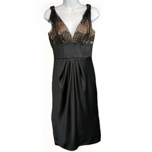 Vintage Carmen Marc Valvo Silk Sleeveless Black Cocktail Feather Dress Size 6 - Picture 1 of 11