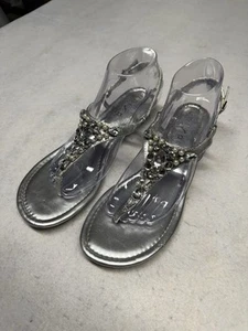Unisa Women’s 9.5 Silver Leather Rhinestone Sandals - Picture 1 of 8