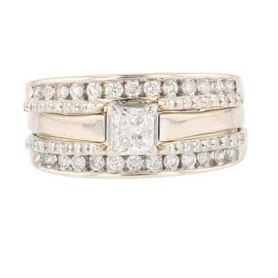 .88ctw Princess Diamond with Accents Wedding Set Rings 14k White Gold Size 8.25 - Image 1 of 4