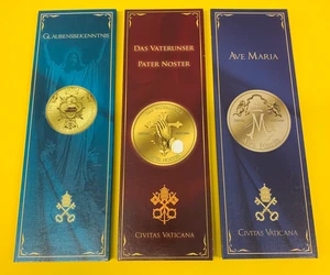 Juego de 6 medallas Credo Padrenuestro Ave María chapado en oro de 24 quilates (L1 - Imagen 1 de 12