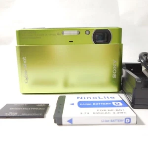 SONY Cyber-Shot DSC-T77 Green Camera w/Battery Charger Memory Stick Japanese - Picture 1 of 23