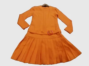 Vestido De Colección Yves Saint Laurent Encore 100% Lana Cintura Caída Falda Plisada NARANJA 4 - Imagen 1 de 24