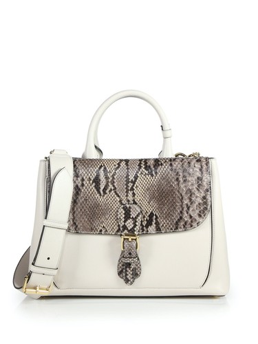 Autentica nuova borsa donna BURBERRY beige pietra SELLA pelle serpente pitone tote bag