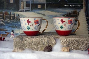 ANTHROPOLOGIE EMILY ISABELLA SANTA MUGS (2) -NIB- HOLD ONTO SOME HOLIDAY CHEER! - Picture 1 of 9
