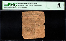 Delaware Colonial Note Fr#DE-60 May 1, 1758 20s PMG 8 *Printed by Ben Franklin*