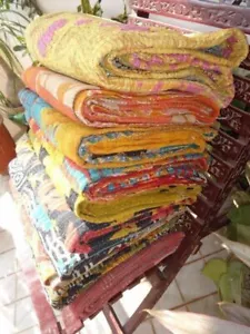 LOTE DE MANTA REVERSIBLE DE COLECCIÓN EDREDÓN KANTHA HECHA A MANO COLCHA DE ALGODÓN NUEVO - Imagen 1 de 5