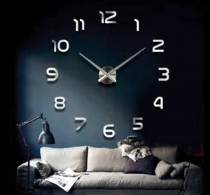 Moderne Wanduhr A141 Große 3D Uhr Ziffern XL XXL 80cm - 120cm Chrom Wandtattoo - Bild 1 von 7