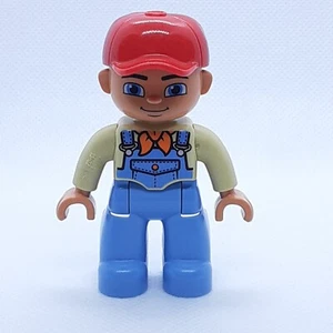 LEGO Duplo Figure 47394pb167 Blue Overalls Tan Shirt Bandanna Red Cap Farm Train - Picture 1 of 4