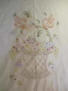 Vintage Hand Embroider Lightweight Bedspread Coverlet Full 77x80" Flower Basket - Picture 1 of 5