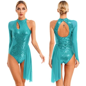 Women Lyrical Dance Leotards Dress Cut Out Ballet Figure Skating Dress Dancewear - Picture 1 of 48