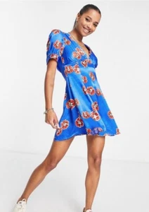 Mini Vestido Topshop Petite Floral Spot Talla 6 Azul Cobalto Primavera Viscosa Usado en Excelente Condición - Imagen 1 de 7