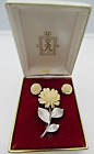 Boxed Charles Reis CR Co 12k Gold Filled G.F. Rose Flower Brooch Earrings D2