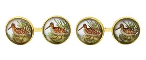 Art Deco 1937 Painted Essex Crystal 14 Karat Gold Vintage Snipe Bird Cufflinks - Picture 1 of 8
