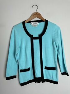 Carlisle Blue Black Detail 3/4 Sleeve Knit Soft Sweater Top Medium M
