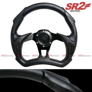 Universal 320mm PVC Black Battle Style Racing Steering Wheel with Horn Button - Picture 1 of 1