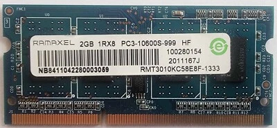 Ramaxel 2GB Laptop Memory DDR3 SODIMM PC3-10600S RMT3010KC58E8F 204 pins Non ECC - Image 1 of 2