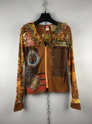 Save the Queen сетки нейлона разноцветный печать длинным рукавом Топ рубашка блузка размер L - Изображение 1 из 4