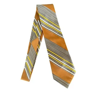 Vintage Fashion Craft Mens Tie 1970s Striped Orange Brown Polyester Wide Necktie - Picture 1 of 6