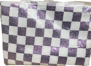 Langer dünner Stoff Tischläufer (14"x108") PAILLETTEN LILA & WEISS BÜFFEL KARIERT, LT - Bild 1 von 7