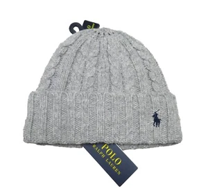 Polo Ralph Lauren Men's Grey Heather Cable Knit Wool Blend Ribbed Cuff Beanie - Picture 1 of 2