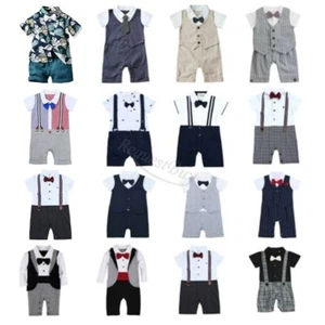 Baby Boy Wedding Party Tuxedo Suits Bowtie Romper One-Piece Outfit 0-24M NEWBORN - Picture 1 of 105