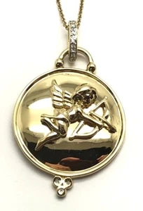 Sterling Silber 925 18K Gelbgold Ton Diamant Kaution Amor Engel Rund Halskette - Bild 1 von 4