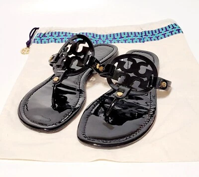 Sandalias Tory Burch Miller Logo Negro Charol Tanga Chanclas Planas Wms 10M Foto 1 de 4