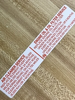 1979-83 Toyota Pickup Truck New  Air Filter Engine Oil Service Decal 22r 20R - Image 1 of 4