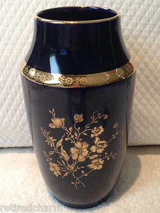 ❤️JARRÓN AZUL COBALTO LIMOGES CASTEL 22K ACABADO HECHO EN FRANCIA FLORAL 7,5" ANTIGUO❤️ - Imagen 1 de 1
