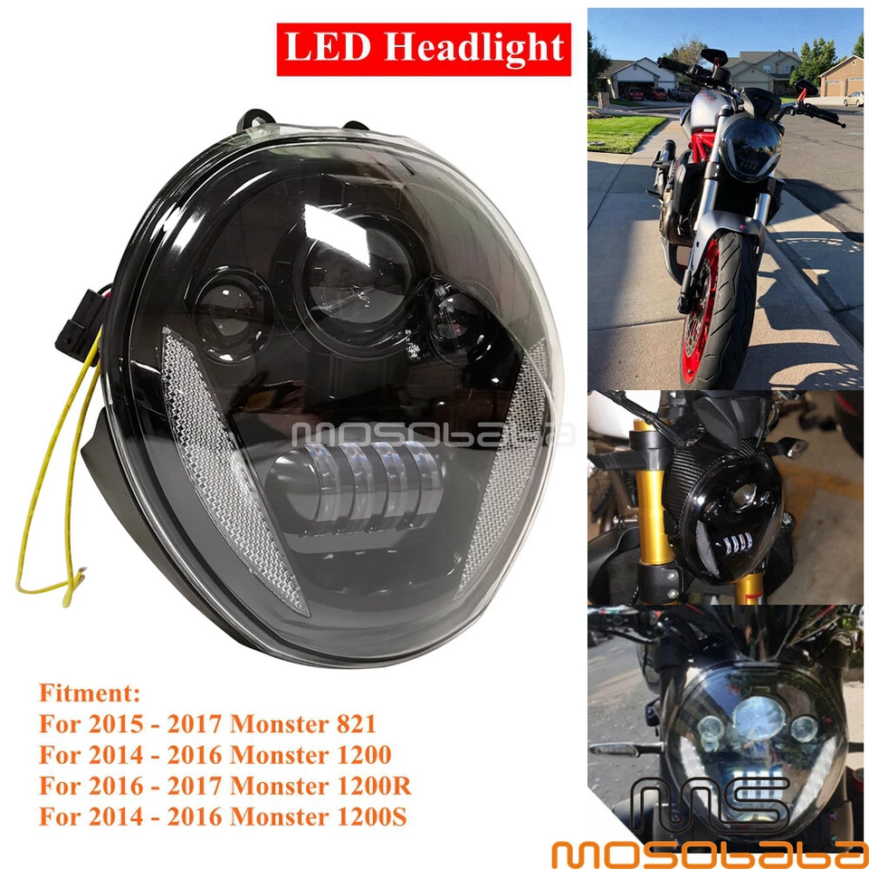 Hi/Lo LED Headlight For Ducati Monster 1200 1200R 1200S 821 2015-2017 2014 2016 - Image 1 of 4