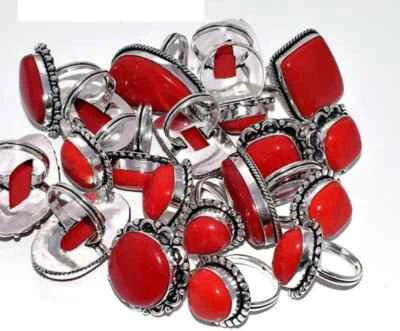 Impresionante lote de anillos de coral al por mayor, anillos de coral enchapados en plata 925 hechos a mano, regalo ~ Foto 1 de 2