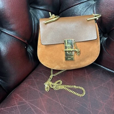 Chloe Drew Calfskin Suede Two tone Mini Chain shoulder bag Camel Gold hardware - Image 1 of 4