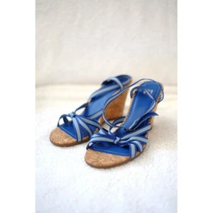 GAP GROSGRAIN RIBBON STRAPPY CORK WEDGE HEEL SANDALS sz 6 - Picture 1 of 6