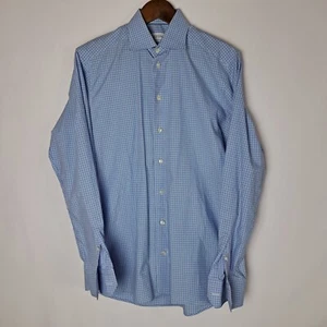 ETON Contemporary Dress Shirt Mens 15.5 39 Blue Button Front Long Sleeve Plaid - Picture 1 of 22