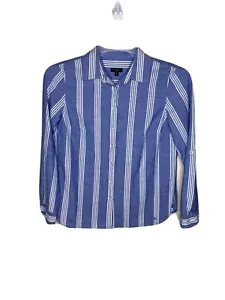 Camisa de mujer Talbots, talla 8P, azul, con rayas blancas, manga pestaña - Imagen 1 de 5