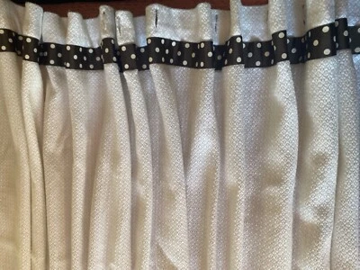 Waffle Weave Textured White Shower Curtain 100% with Polka Dot trim top/bottom - Image 1 of 4
