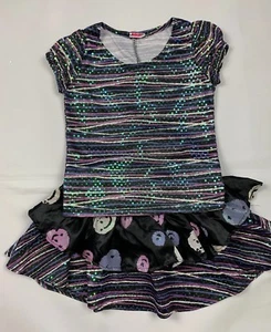 girls outfits 10/12 medium blouse layered skirt party multi-color w/ sequence - Picture 1 of 4