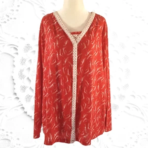 Kim Rogers Intimates Sleep Top & Bed Jacket Size L Red Cotton Blend Knit Pocket - Picture 1 of 12