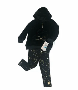 Juicy Couture Girls' Black Cat Hoodie & Black & Gold Speckle Pants, 24 Months - Picture 1 of 12