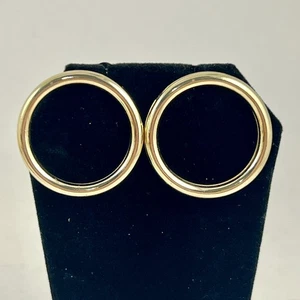 Gold Tone Front-Facing Hoop Pierced Earrings With Stud/Post Back Closure 1.25D - Picture 1 of 4