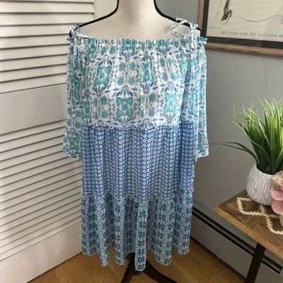 Vestido Feminino BLEU ROD BEATTIE Pequeno Azul Camadas Natação Cobertura Praia Verão Boho - Imagem 1 de 4